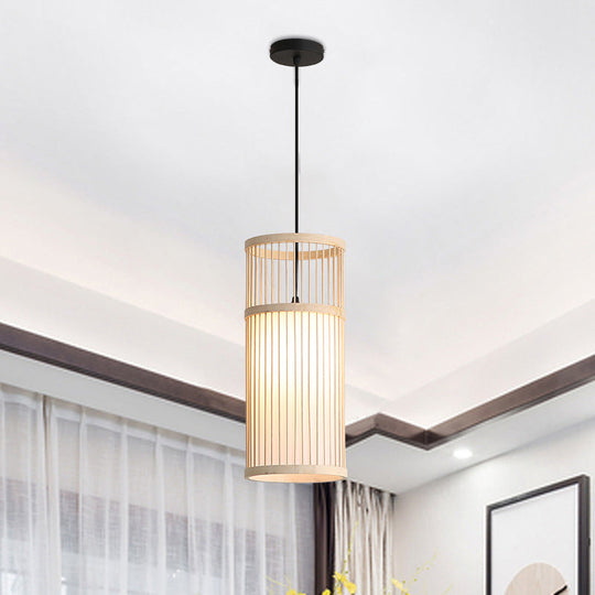 Bamboo Cylinder Suspension Pendant Light - Minimalist Restaurant Ceiling Fixture