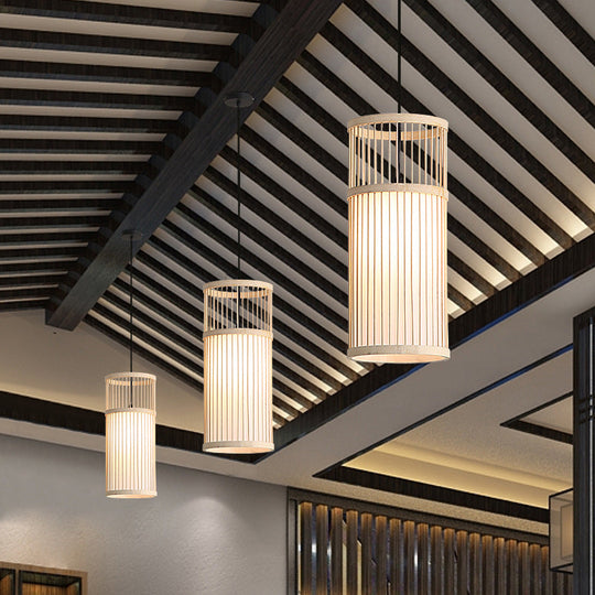 Bamboo Cylinder Suspension Pendant Light - Minimalist Restaurant Ceiling Fixture