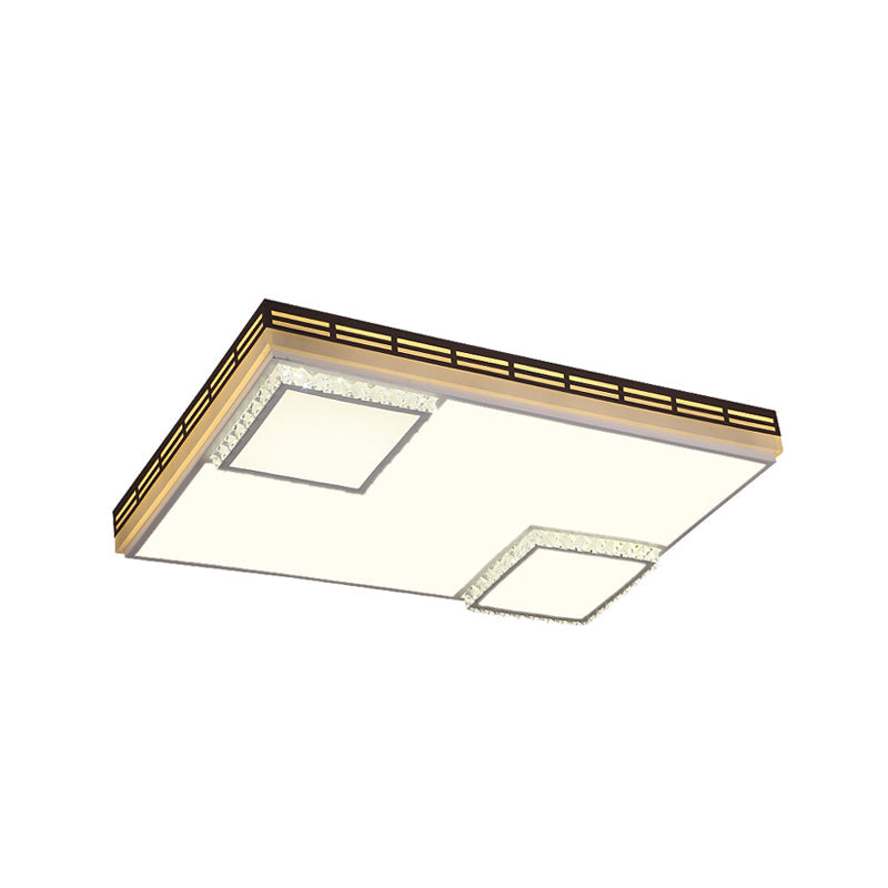 Simple Flush Mount LED Acrylic Ceiling Light with Crystal Accent - White Square/Rectangle, 24.5"/36" Width, Warm Light