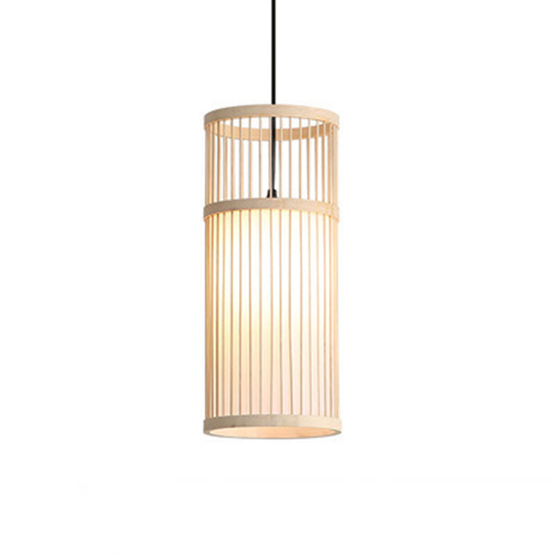 Bamboo Cylinder Suspension Pendant Light - Minimalist Restaurant Ceiling Fixture Wood