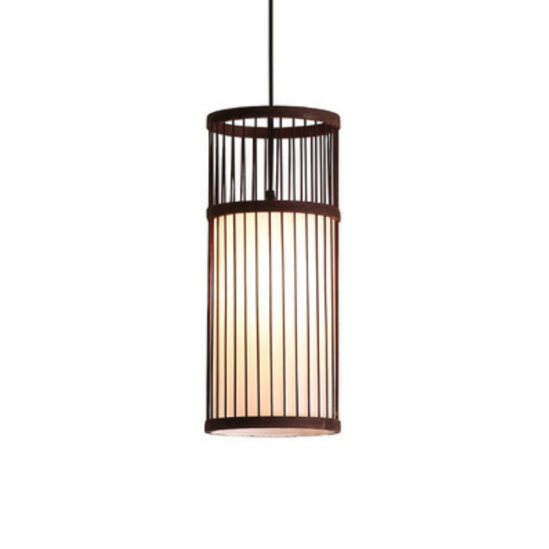 Bamboo Cylinder Suspension Pendant Light - Minimalist Restaurant Ceiling Fixture Coffee