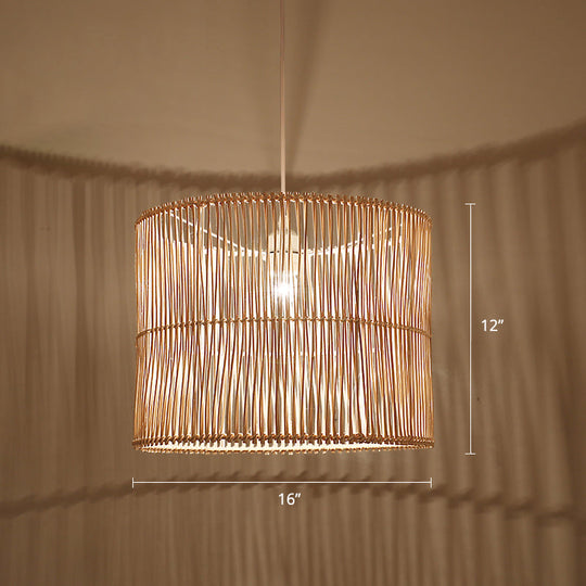 Modern Rattan Drum Shaded Pendant Light For Restaurant Ceiling