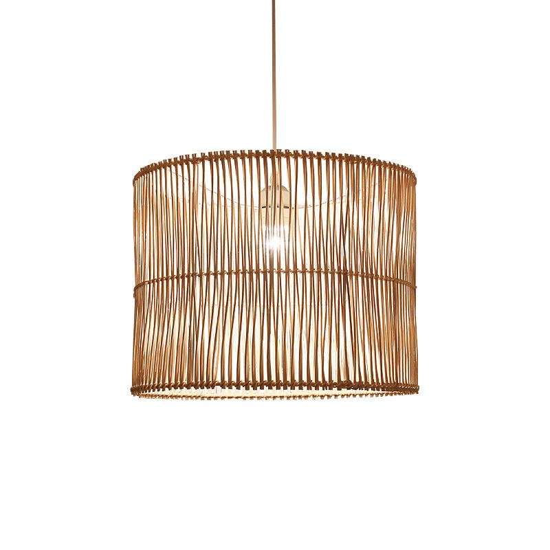 Modern Rattan Drum Shaded Pendant Light For Restaurant Ceiling