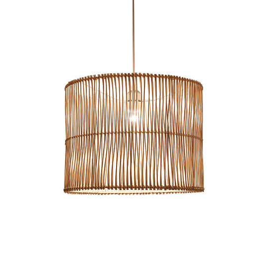 Modern Rattan Drum Shaded Pendant Light For Restaurant Ceiling