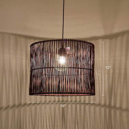 Modern Rattan Drum Shaded Pendant Light For Restaurant Ceiling Black