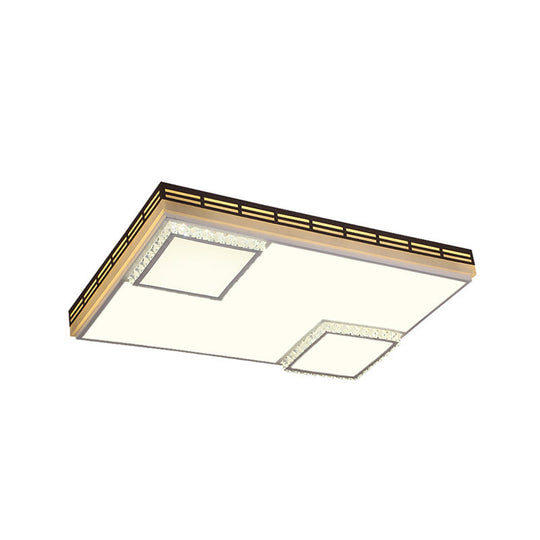 Simple Flush Mount Led Acrylic Ceiling Light With Crystal Accent - White Square/Rectangle 24.5/36