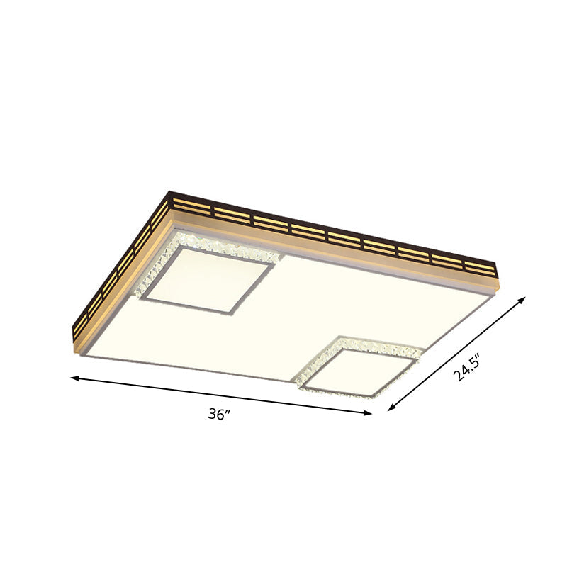 Simple Flush Mount LED Acrylic Ceiling Light with Crystal Accent - White Square/Rectangle, 24.5"/36" Width, Warm Light