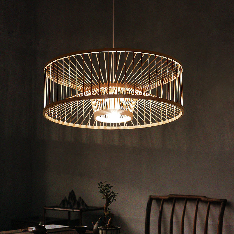 Bamboo Pendant Light: Stylish Single-Bulb Wood Suspension Fixture