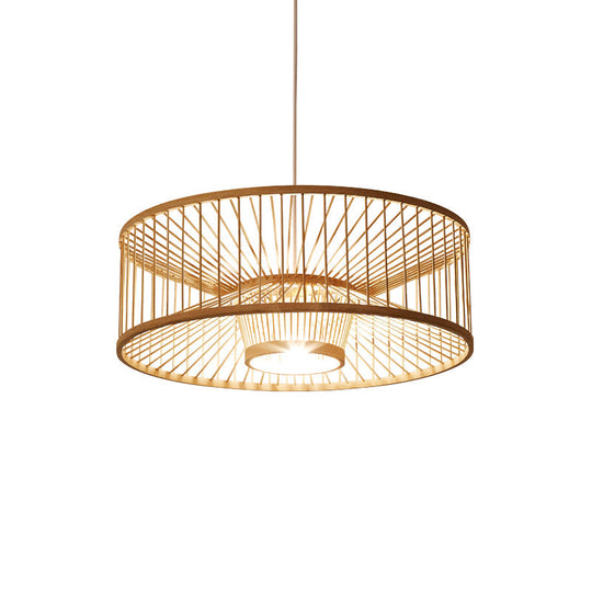 Bamboo Pendant Light: Stylish Single-Bulb Wood Suspension Fixture