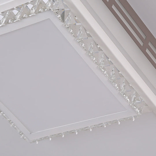 Simple Flush Mount LED Acrylic Ceiling Light with Crystal Accent - White Square/Rectangle, 24.5"/36" Width, Warm Light