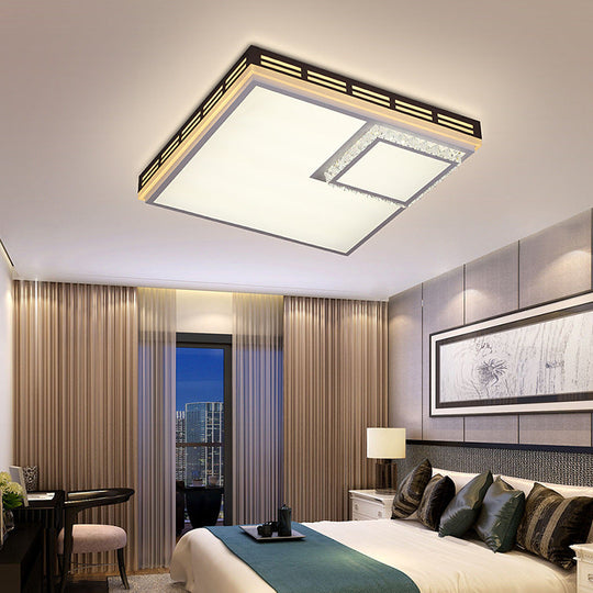 Simple Flush Mount LED Acrylic Ceiling Light with Crystal Accent - White Square/Rectangle, 24.5"/36" Width, Warm Light