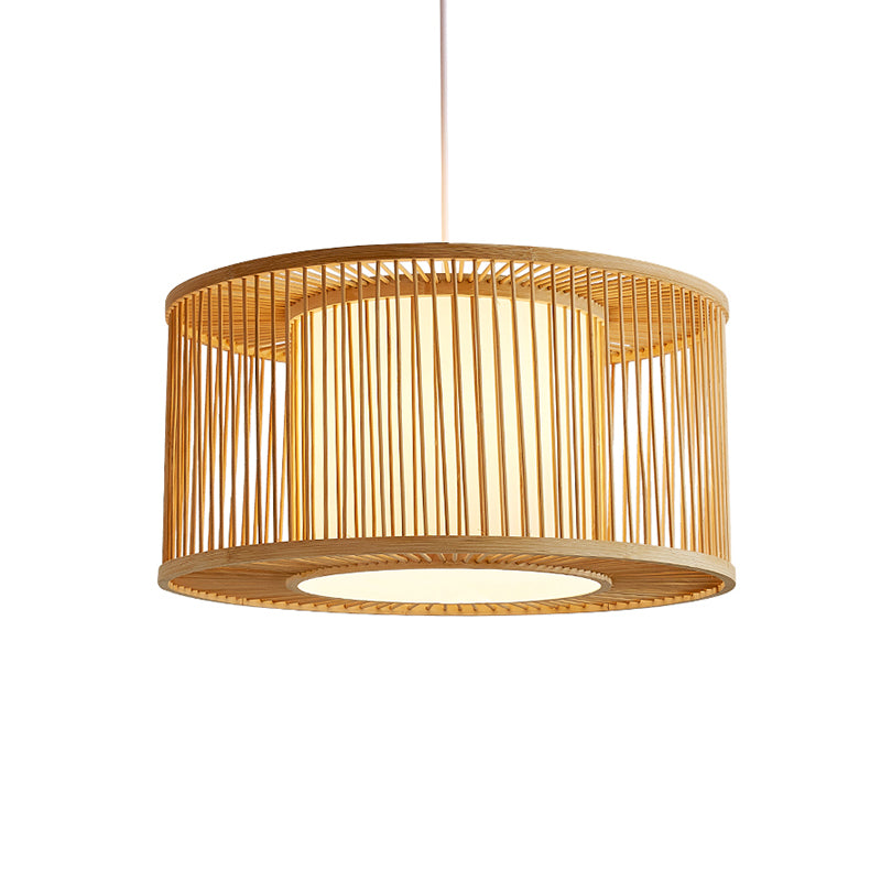 Modern Bamboo Drum Pendant Light - Sleek Round Design For Restaurants Wood Ceiling Hanging