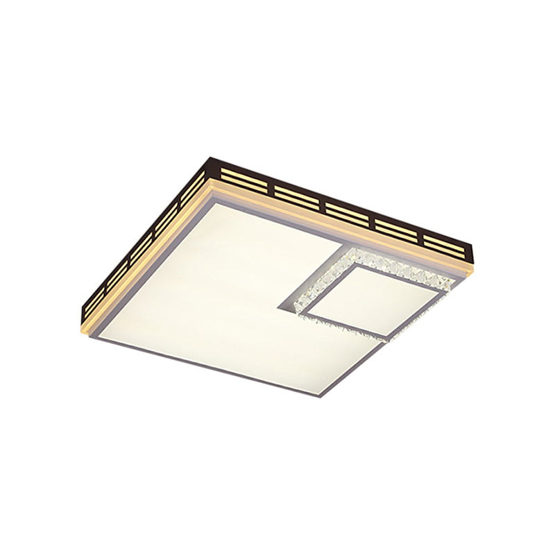 Simple Flush Mount LED Acrylic Ceiling Light with Crystal Accent - White Square/Rectangle, 24.5"/36" Width, Warm Light