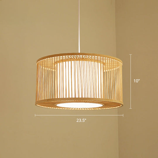 Modern Bamboo Drum Pendant Light - Sleek Round Design For Restaurants Wood Ceiling Hanging