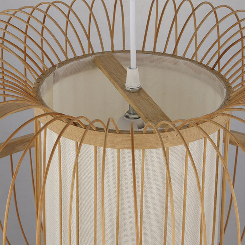 Wood Pendant Light: Bamboo Curved Drum Suspension Light Simplicity Design 1-Light Fixture