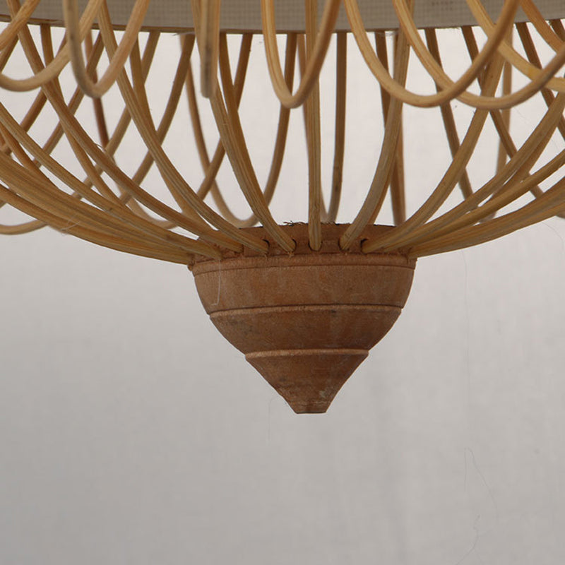 Wood Pendant Light: Bamboo Curved Drum Suspension Light Simplicity Design 1-Light Fixture