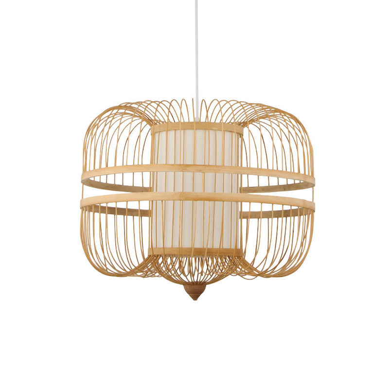 Wood Pendant Light: Bamboo Curved Drum Suspension Light Simplicity Design 1-Light Fixture