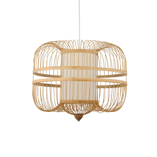 Wood Pendant Light: Bamboo Curved Drum Suspension Light Simplicity Design 1-Light Fixture