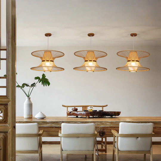 Asian Style Bamboo Ceiling Light For Restaurants With Lotus-Inspired Design And Wood Hanging Fixture