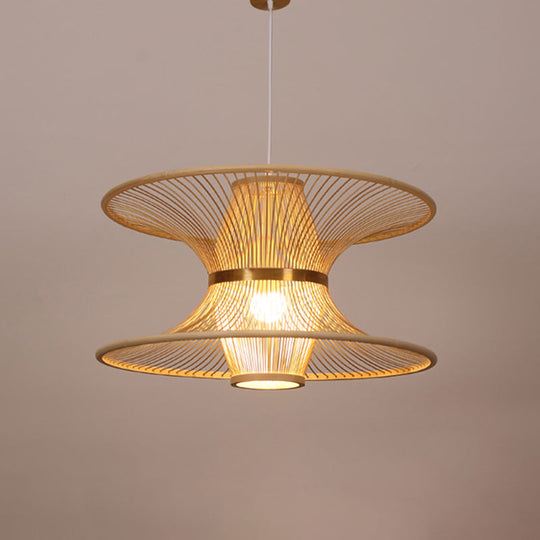 Asian Style Bamboo Ceiling Light For Restaurants With Lotus-Inspired Design And Wood Hanging Fixture