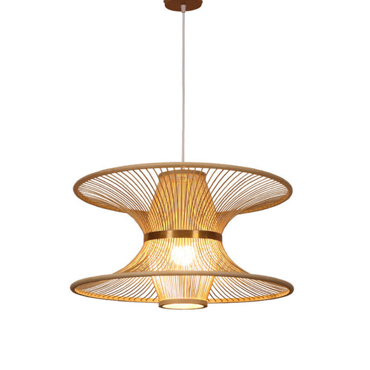 Asian Style Bamboo Ceiling Light For Restaurants With Lotus-Inspired Design And Wood Hanging Fixture