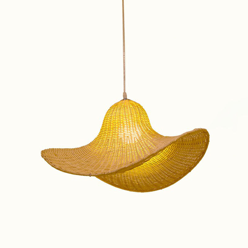 South-East Straw Hat Rattan Pendant Light: Tea Room Wood Hanging Ceiling Lamp