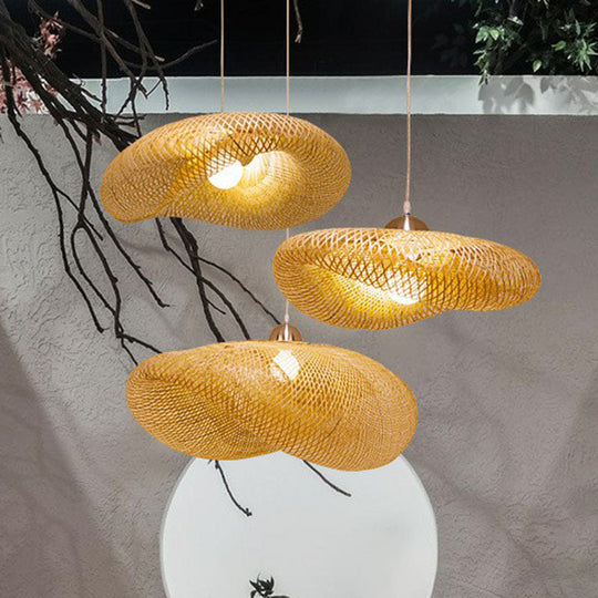 Contemporary Bamboo Pendant Light - Single-Bulb Wood Suspension For Restaurants / 19.5