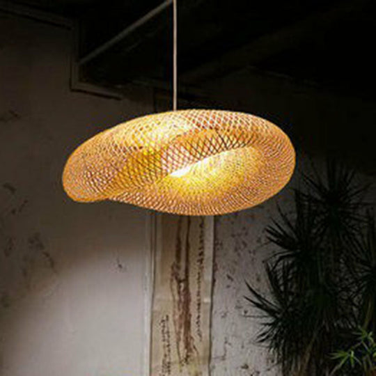 Contemporary Bamboo Pendant Light - Single-Bulb Wood Suspension For Restaurants