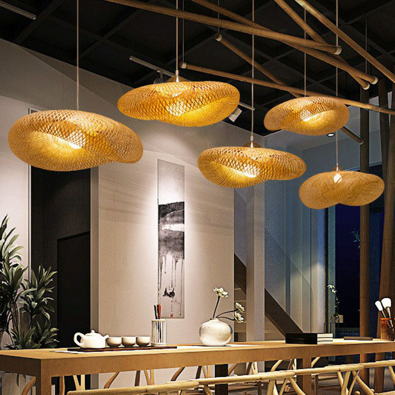 Contemporary Bamboo Pendant Light - Single-Bulb Wood Suspension For Restaurants