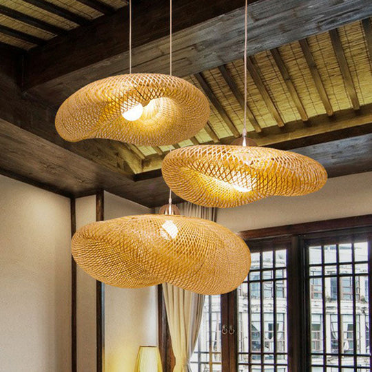 Contemporary Bamboo Pendant Light - Single-Bulb Wood Suspension For Restaurants