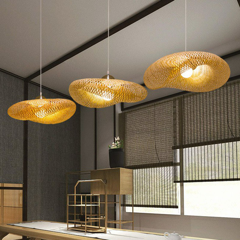 Contemporary Bamboo Pendant Light - Single-Bulb Wood Suspension For Restaurants