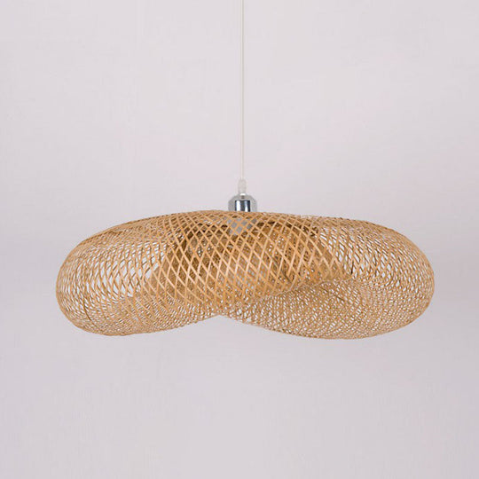 Contemporary Bamboo Pendant Light - Single-Bulb Wood Suspension For Restaurants