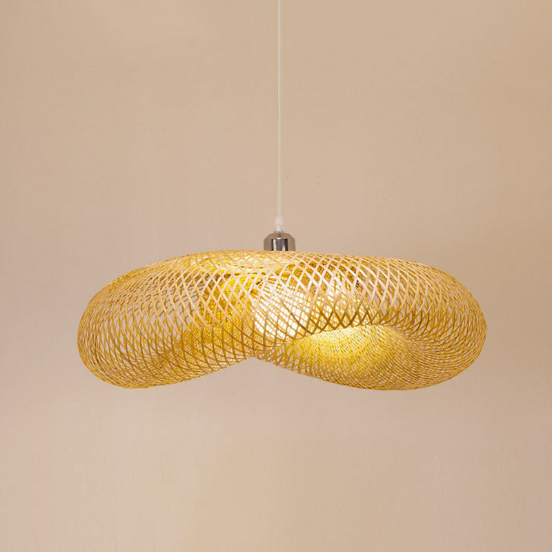 Contemporary Bamboo Pendant Light - Single-Bulb Wood Suspension For Restaurants