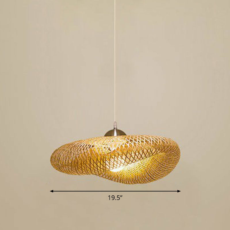 Contemporary Bamboo Pendant Light - Single-Bulb Wood Suspension For Restaurants