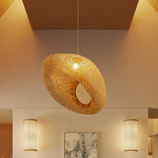 Bamboo 1-Light Pendant Restaurant Light Handmade With Wood Simplicity