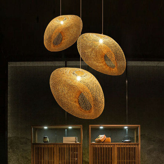 Bamboo 1-Light Pendant Restaurant Light Handmade With Wood Simplicity