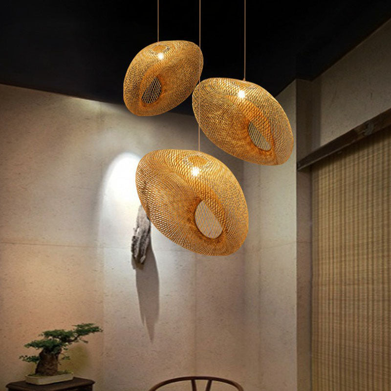 Bamboo 1-Light Pendant Restaurant Light Handmade With Wood Simplicity