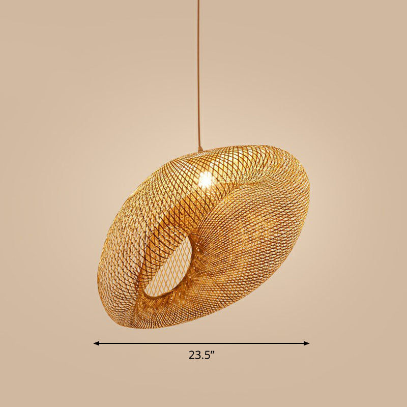 Bamboo 1-Light Pendant Restaurant Light Handmade With Wood Simplicity