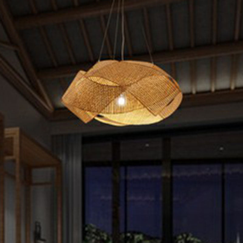 Simplicity Bamboo Spiral Pendant Light Fixture For Tea Room - Wood Design