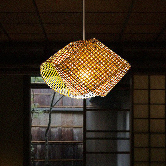 Asian Style Twisted Bamboo Ceiling Light - Wood Hanging Fixture For Restaurants