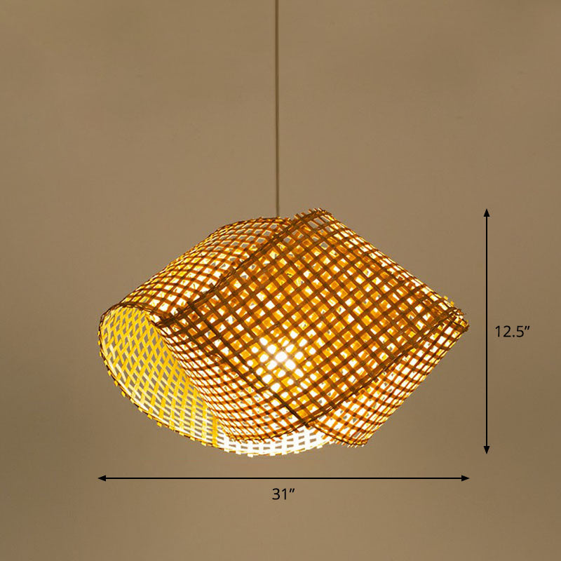 Asian Style Twisted Bamboo Ceiling Light - Wood Hanging Fixture For Restaurants