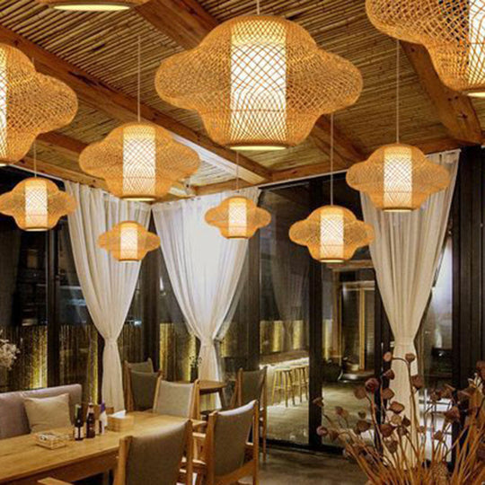 Modern Asian Handwoven Bamboo Pendant Light For Restaurant Ceiling