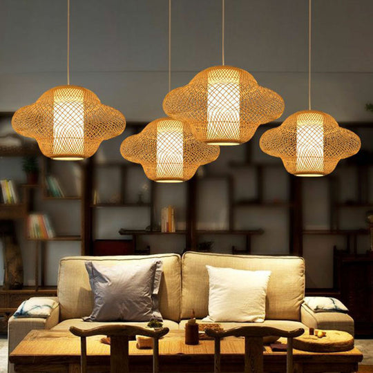 Modern Asian Handwoven Bamboo Pendant Light For Restaurant Ceiling