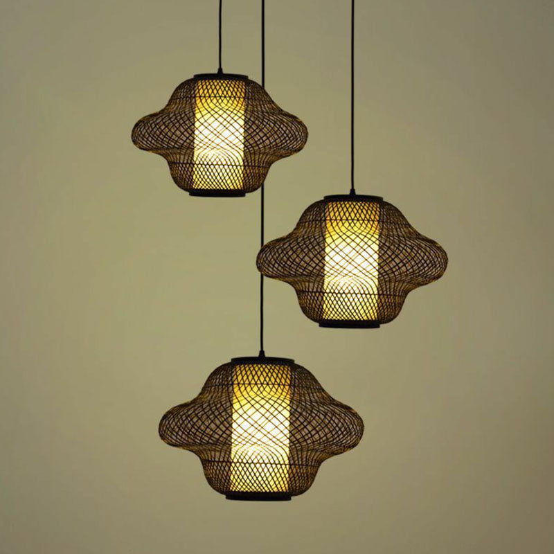 Modern Asian Handwoven Bamboo Pendant Light For Restaurant Ceiling