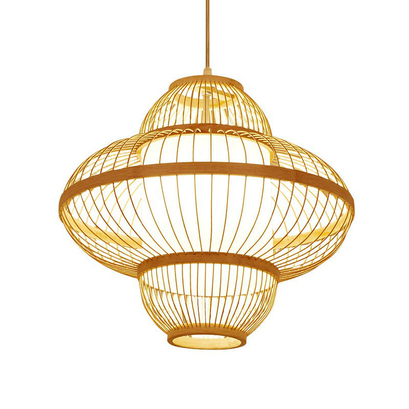 Modern Bamboo Lantern Pendant Light For Restaurants - Single Wood Hanging Ceiling Fixture