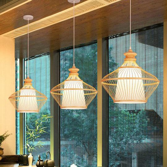 Curvy Bamboo Tea Room Pendant Light - Single South-East Asian Suspension Fixture