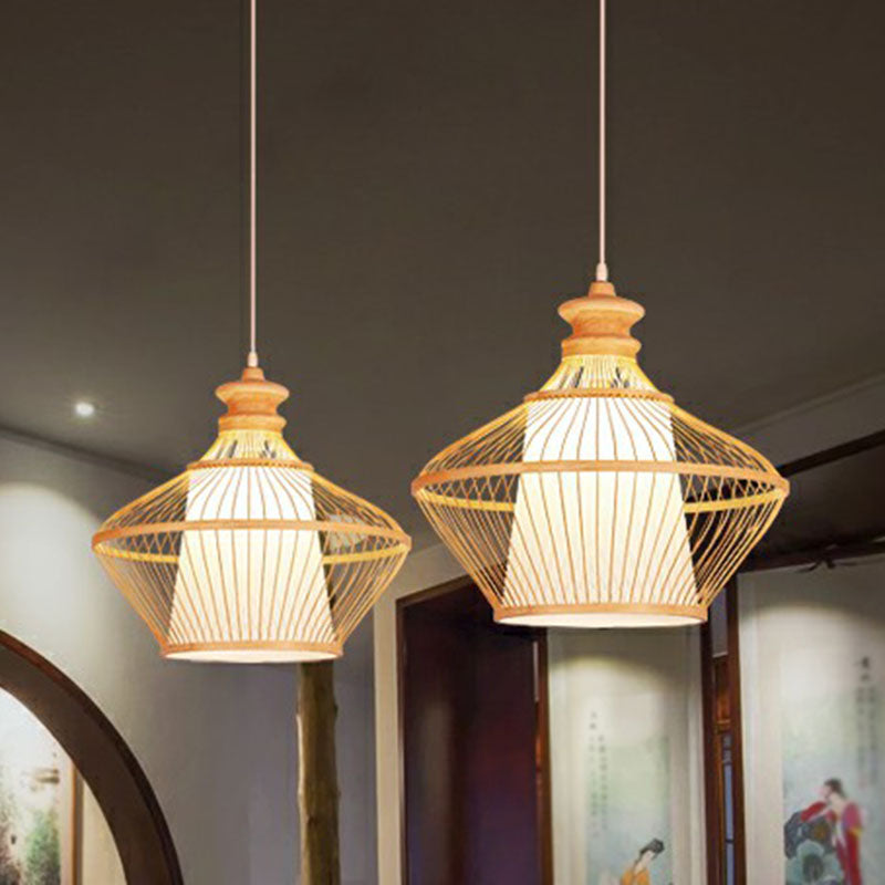 Curvy Bamboo Tea Room Pendant Light - Single South-East Asian Suspension Fixture