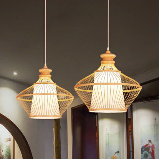 Curvy Bamboo Tea Room Pendant Light - Single South-East Asian Suspension Fixture Wood / 23.5