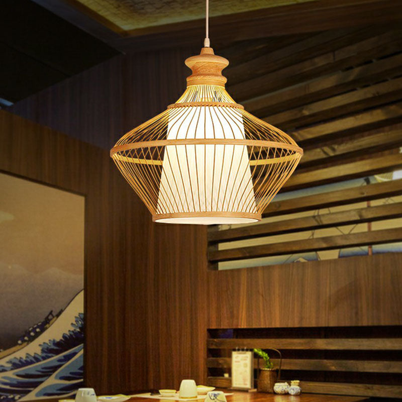 Curvy Bamboo Tea Room Pendant Light - Single South-East Asian Suspension Fixture