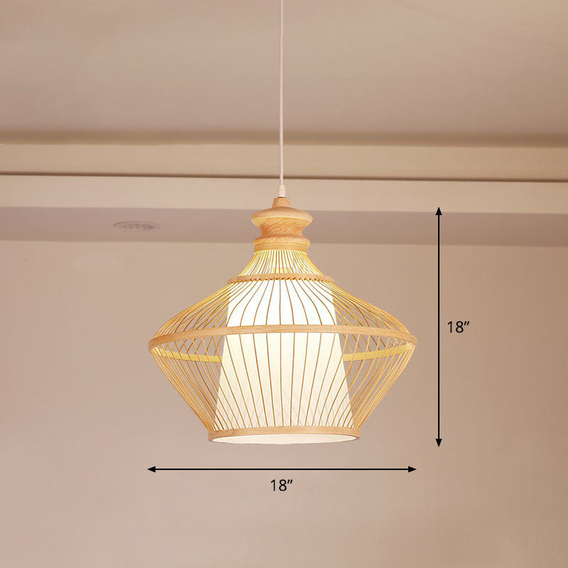 Curvy Bamboo Tea Room Pendant Light - Single South-East Asian Suspension Fixture